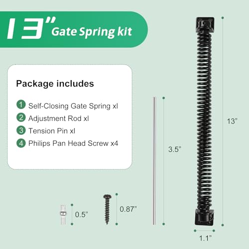 13 Inch Self Closing Gate Spring, Adjustable Tension Gate Closer for Wooden and Vinyl Fence, Steel, Black (13'', 1 Pack) - size: 1 Pack