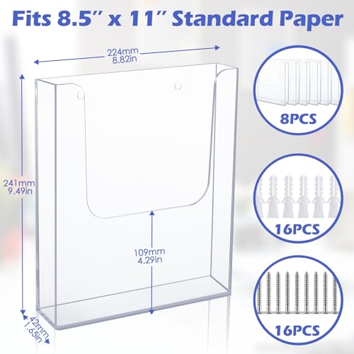 Ripeng 8 Pack Acrylic Brochure Holder Wall Mount, 8 x 11.5 Inch - style: Vertical