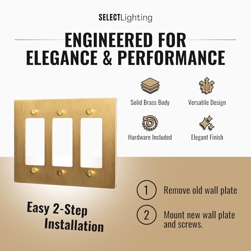 SELECT 3-Gang Solid Brass Wall Plate Cover, Satin Brass Finish - color: Satin Brass, size: 3 Gang, style: Wall Plate