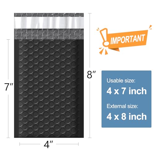 Famagic Black Small Bubble Mailers 4x8 for Jewelry Cards, 100pc, Usable 4x7 - color: Black, size: 4x8 Inches 100pcs