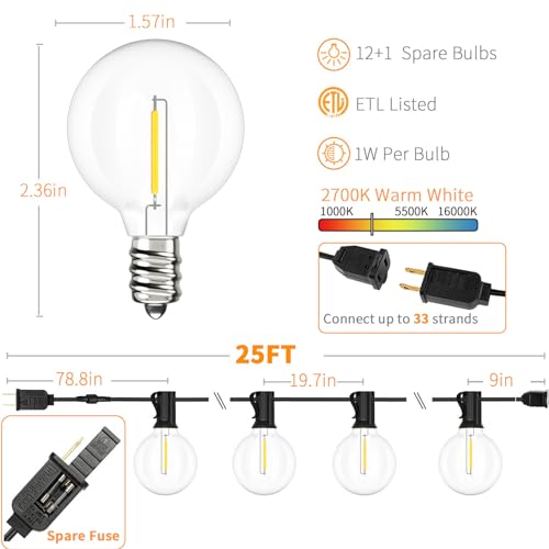 Svater Outdoor String Lights 25 FT G40 LED Patio Hanging Light Waterproof - size: 25FT