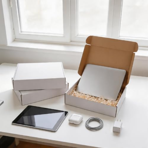 Fishat 13" x 10" x 3" White Corrugated Cardboard Shipping Boxes Set of 25 - size: 13" x 10" x 3"