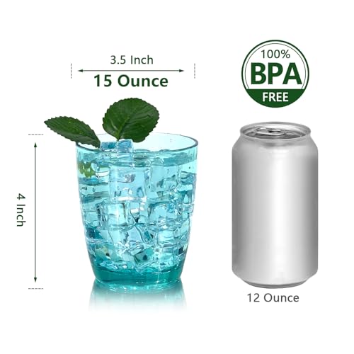 15-Ounce Plastic Tumblers (Set of 6), Reusable Plastic Mugs, BPA-Free Acrylic to Drink Mugs, Shatter Resistant, Textured Interior, Dishwasher Safe (Cyan, 15 Ounce) - color: Cyan, size: 15 Ounce