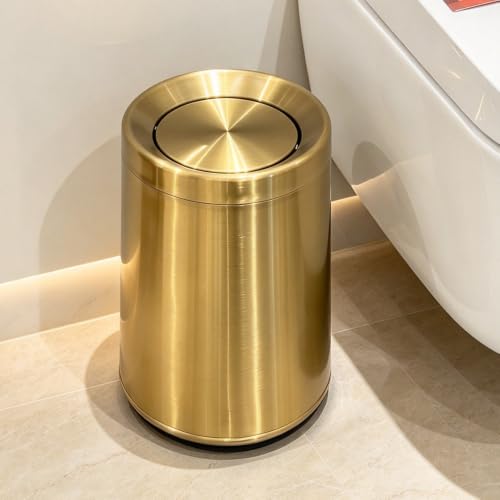 Gold Trash Can,10L/2.6gal,Brass Garbage can with Swing lid - color: Gold