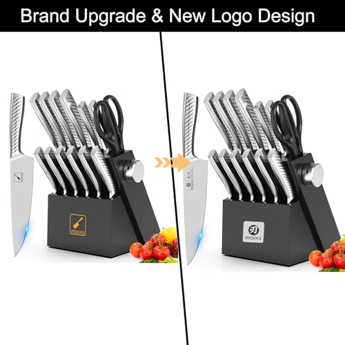 imarku 14-Piece Kitchen Knife Set with Block, High Carbon Stainless Steel - color: Silver Black, size: 14 Pcs