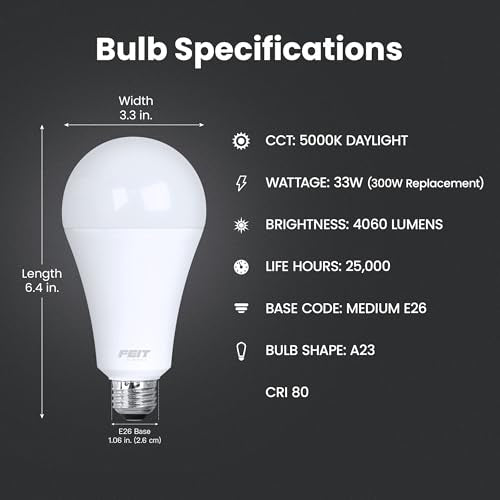 Feit Electric A23 LED Light Bulb, 300W Eq, Daylight White - color: 5000k Daylight, size: 300W