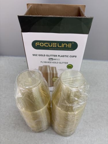 FOCUSLINE 100 Count 9 oz Gold Plastic Cups - color: 100Pack-9oz-Gold Glitter