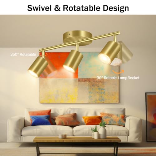 BoostArea LED 3 Light Track Lighting Kit, Gold 3 Way Ceiling Spot Lighting, Flexibly Rotatable Light Head for Kitchen, Living Room, Bedroom, GU10 Bulb Not Included - color: 3 Light-Gold