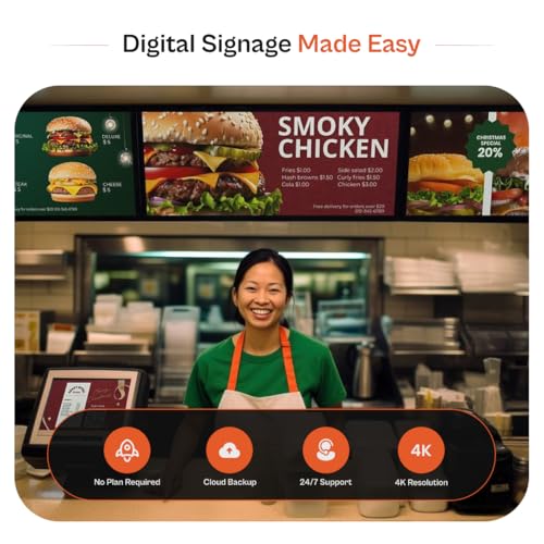 Digital Signage Player - Signage For Business & Electronic Menu Board- Auto-Post Content On Digital Display Board, Cloud Controlled 4K Media Player + Upgrade for AI Designer & Template Library