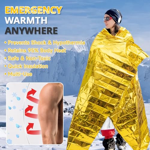 Emergency Blankets Mylar Thermal Blanket of Gigantic Space Blanket Survival Blankets Camping Gear,First Aid (Gold and Silver,130 * 210cm) - color: Gold and Silver, size: 130*210cm