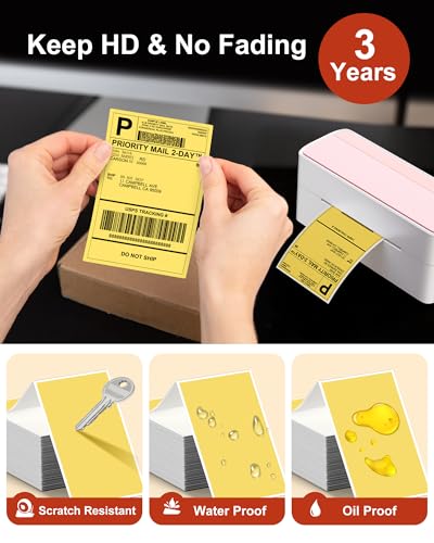 Phomemo 4x6 Thermal Label Printer Paper - 500 PCS Yellow 4"x6" Fan-Fold Shipping Supplies Labels - Water/Oilproof Label Stickers - Permanent Adhesive Thermal 4x6 Labels for Small Business (Pack of 2) - color: Yellow, size: 4x6*500 (Pack of 2)