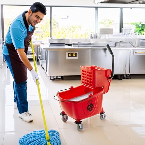 Dryser Commercial Mop Bucket with Side Press Wringer, 26 Quart, Red - color: Red