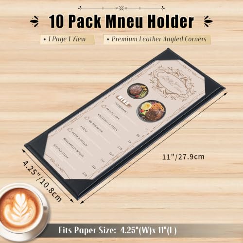 10pcs 1 Page Restaurant Menu Covers 4.25 x 11" with PVC Cover - size: 10 pcs/4.25 x 11"/Single view