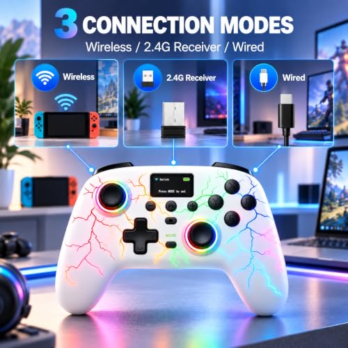 Exilapsire Wireless Controller for PC/Switch/Switch 2/iOS/Android, White - color: White