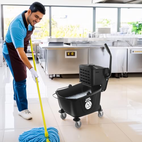 Dryser Commercial Mop Bucket with Side Press Wringer, 26 Quart, Black - color: Black