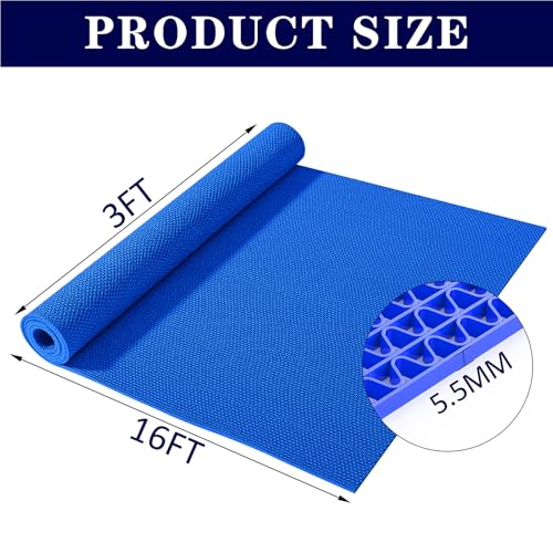 Drainage Mat 3x16 Ft 0.22” Thick PVC Commercial Floor Mat Non Slip Pool Mat S-Shaped Shower Floor Heavy Duty Roll for Wet Area Kitchen Hotels Bars Bathroom Patio Outdoor Indoor Rug (Blue, 3x16 Ft) - color: Blue