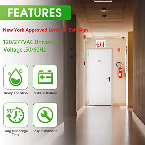 New York Approved Letter 8" Exit Sign Emergency Light Replaceable Acrylic Panel Removable Directional Indicator, Single and Double Face Optional, Fire Resistant UL Certified GMSEL-200 - size: Double face
