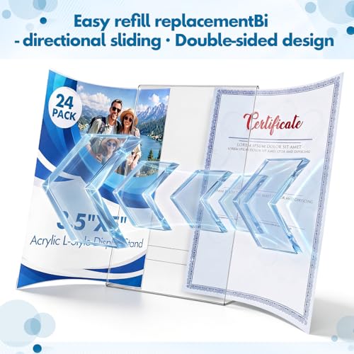 Qilery 4 Pcs Acrylic Sign Holder Clear Display Stand Frame Table Top Slant Back Plastic Sign Holder Flyer Document for Menu Workers Teachers Office School Desktop (8.5 x 11 Inch)