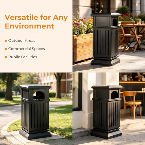BEAMNOVA Commercial Outdoor Trash Can with Lid, Black, 15.8 * 35.5 in - color: Black, size: 15.8*15.8*35.5 in