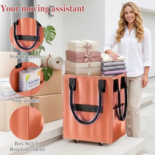 Reusable Grocery Bag on Wheel, Foldable Shopping Cart with Wheels, Can Carry up to 130 Pounds, Suitable for Groceries, Laundry, Camping and Moving.(Rose Gold - Large) - color: Rose Gold - Large