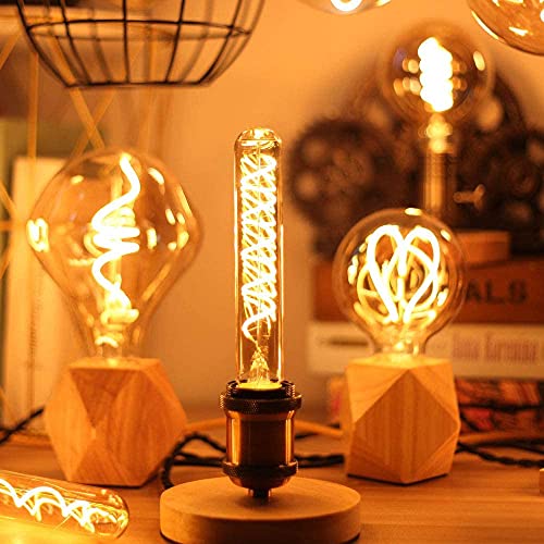 Leools Dimmable T10 LED Bulbs, Warm White 2200K Amber, 7.3inch Long Tubular Light Bulb, 40 Watt Vintage Edison LED Filament Bulb,400lm,E26 Base Led Tube Bulb,Amber Glass,Pack of 4 - style: 7.3in(185mm)