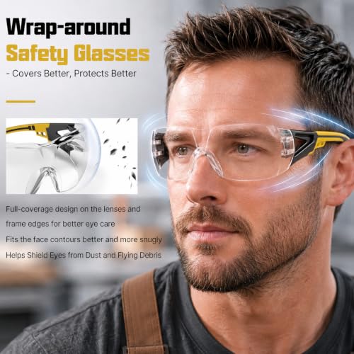 24 Pack Clear Safety Glasses Bulk for Men Women ANSI Z87.1 UV Protection - color: Yellow