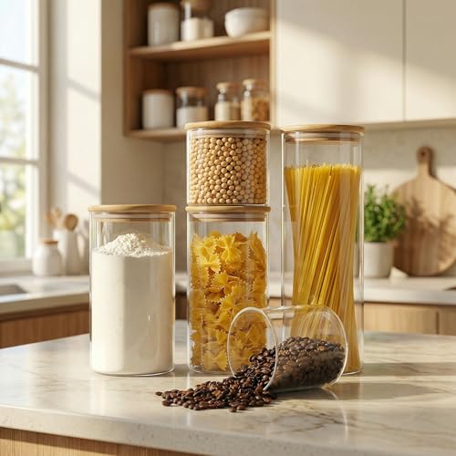 45 oz Round Glass Food Storage Containers with Airtight Bamboo Lids, 3 Pack - color: 45oz 3 Pack