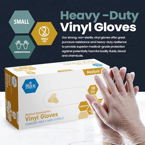 MED PRIDE Vinyl Medical Exam Gloves,Powder & Latex-Free, Medium,100-Count - size: Medium (Pack of 100)