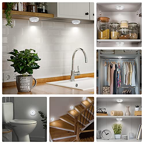 BLS Motion Sensor Light Indoor, LED Night Light Closet Lights, Under Cabinet Battery Powered Ceiling Lights, AA Battery Operated Stick on Wireless Puck Lights for Wall, Step, Stair, Dimmable (3 Pack) - color: Cool White