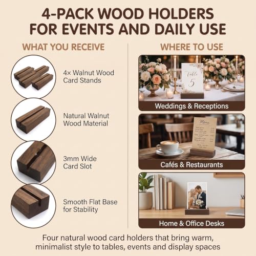 4 Pcs Wooden Place Card Holder - color: Black