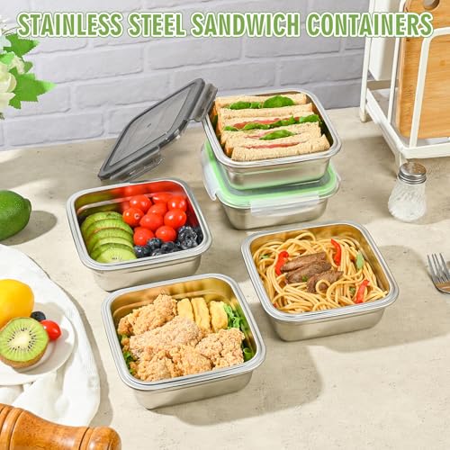 2 Pack Sandwich Containers, 24oz Stainless Steel Sandwich Box with Airtight Lids, BPA-Free, Dishwasher Safe, Durable & Reusable Metal Meal Prep Lunch Boxes for Fruits, Snacks, Bento (Black) - color: Black – 2-Pack
