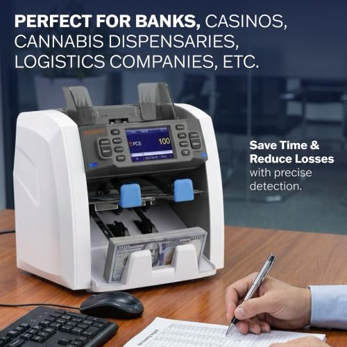 CARNATION Money Counter Machine – Cash Counting & Mixed Denomination Bill Counter, Portable Currency Detector, Counterfeit Bank Scanner, Dollar Sorter for Commercial, up to 1200 N/M, UV/MG/MT/IR/CIS - size: CR1450