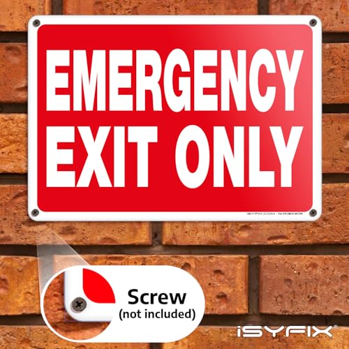 iSYFIX Emergency Exit Only Sign, 10x7 Inch, 2 Pack - size: 2 Pk 10x7, style: Plastic Red