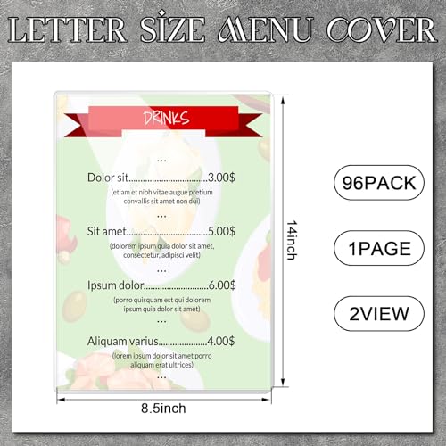 Zhanmai 96 Pcs Clear Vinyl Menu Cover 8.5'' x 14'' Reusable Menu Holder Restaurant Menu Covers Double Sided 2 View Menu Sleeves, Two Viewing Surfaces