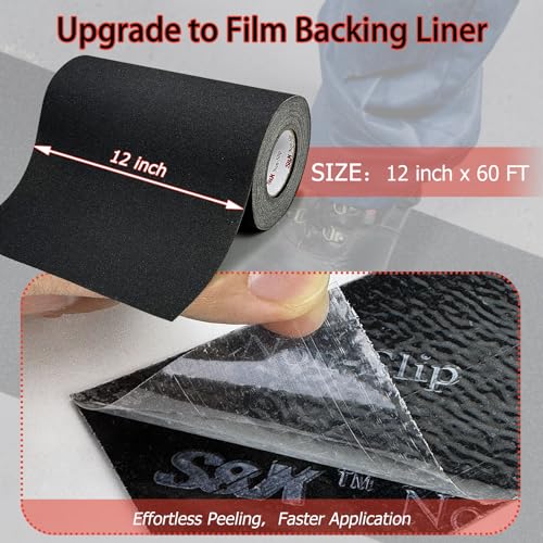 S&X 12 Inch x 60 Ft Grip Tape, High Traction Anti Slip Tape for Stairs, Non Skid Roll Outdoor Stair Tread Non-Slip Waterproof, Weather Resistant, Black - size: 12 inches x 60 feet