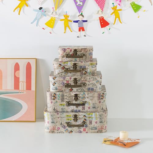 Soul & Lane - Vintage Suitcase Storage Boxes with Handles, Set of 5