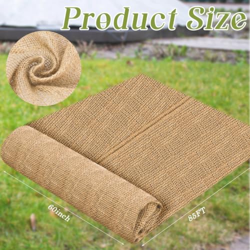 Buryeah 1 Pack 60 Inch X 85 ft Burlap Fabrics Roll Natural Jute Garden - size: 60 Inch X 85 ft