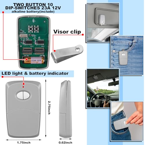 Kingdder 2 Pcs 2 Button Gate Opener Compatible with Linear Multicode, Grey - color: Grey