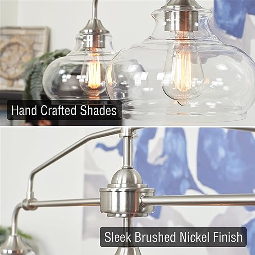 Kira Home Harlow 38" Modern Schoolhouse 3-Light Kitchen Island Light - color: Brushed Nickel