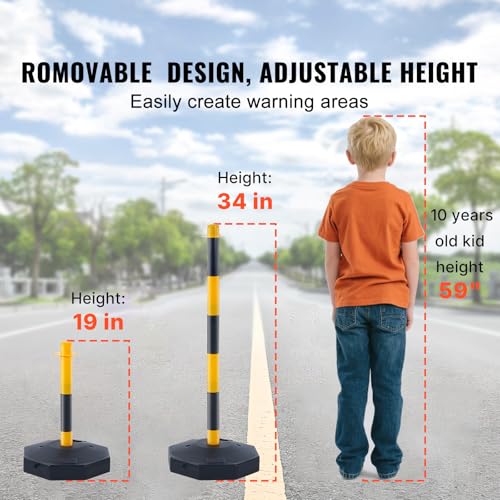 VEVOR Adjustable Traffic Delineator Post Cones, 6 Pack, Traffic Safety Delineator Barrier with Fillable Base 8FT Chain, for Traffic Control Warning Parking Lot Construction Caution Roads, Yellow&Black - color: Black & Yellow, size: 6 Pack