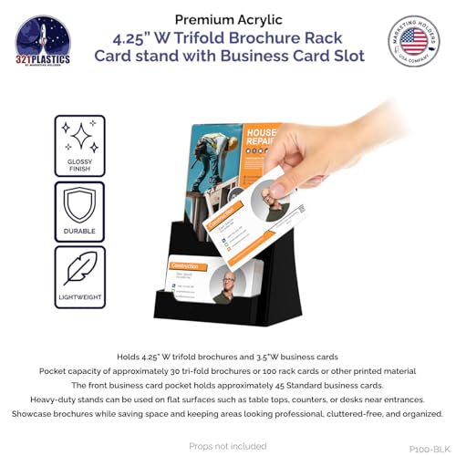 Marketing Holders 20 Pack Brochure Holder with Card Pocket Countertop Display Stand for 4.25" Menus and 3.5" x 2" Gift Cards Maps or Pamphlets Bin for Tour Guide Brochures Black Acrylic - color: Black
