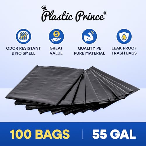 Plastic Prince 37" x 50" 55 Gallon 2 Mil Black Trash Bags, 10 Rolls of 10 Bags Total of 100/Case - style: 2 Mil