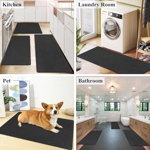 HEBE Anti Fatigue Kitchen Rugs Set of 3, Cushioned Kitchen Mats for Floor - color: Black