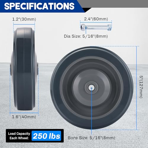 8 Pack 5" Shopping Cart Replacement Wheels Kit - color: Grey