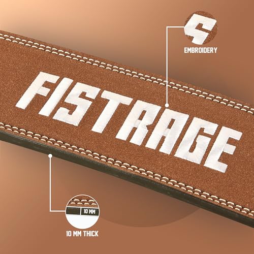 FISTRAGE Lever Buckle Weight Lifting Leather Black Belt Gym Back Support for Men & Women Training Fitness Exercise for Tough Workouts | Power Lifters | Supports Lumber Lower Back - color: Brown-White, size: Medium