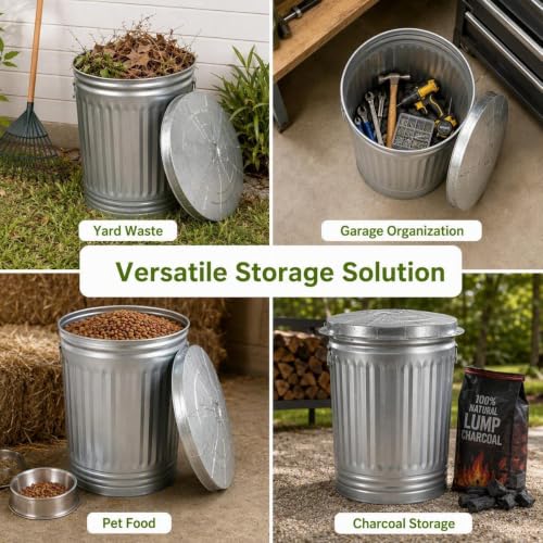 31 Gallon Galvanized Steel Heavy Duty Garbage Can with Lid for Outdoor Use