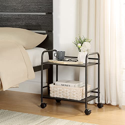 SunnyPoint 2-Tier Metal Rolling Utility Cart – Mobile Storage Shelf with Caster Wheels – Small Space Organizer for Home, Office, Bedroom, Kitchen (BLK) (Pack of 2) - color: Blk, size: 12" x 16.93" x 19.49" (Pack of 2)