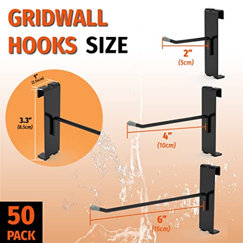 HUHOLE 50 Pack 2 Inch Black Gridwall Hooks Metal Display Hangers - size: 2 Inch