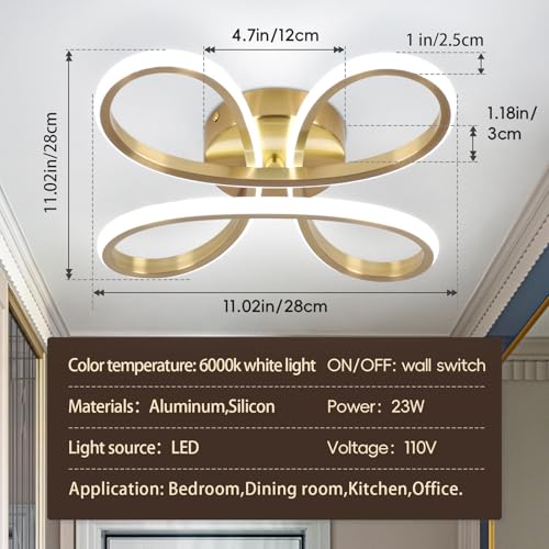 ADISUN Modern LED Ceiling Light, 6000K Semi Flush Mount Ceiling Light Fixture, Modern Ceiling Lights for Hallway Bedroom Corridor Aisle Bathroom Indoor Ceiling Lamp (L14.56*W14.56*H2.4) - color: Gold, size: 1 Pack