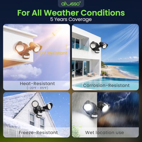 ALUSSO Motion Sensor Outdoor Lights , 30W 3500LM Flood Lights Outdoor 120V - color: Black 3 Modes 30W with Night Light